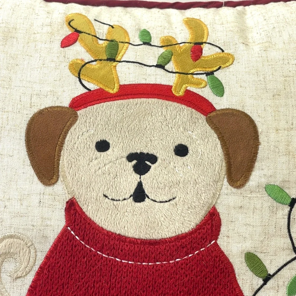 St. Nicholas Square Throw Pillow‎ Christmas Puppy Dog LED Light-Up Decor VIDEO